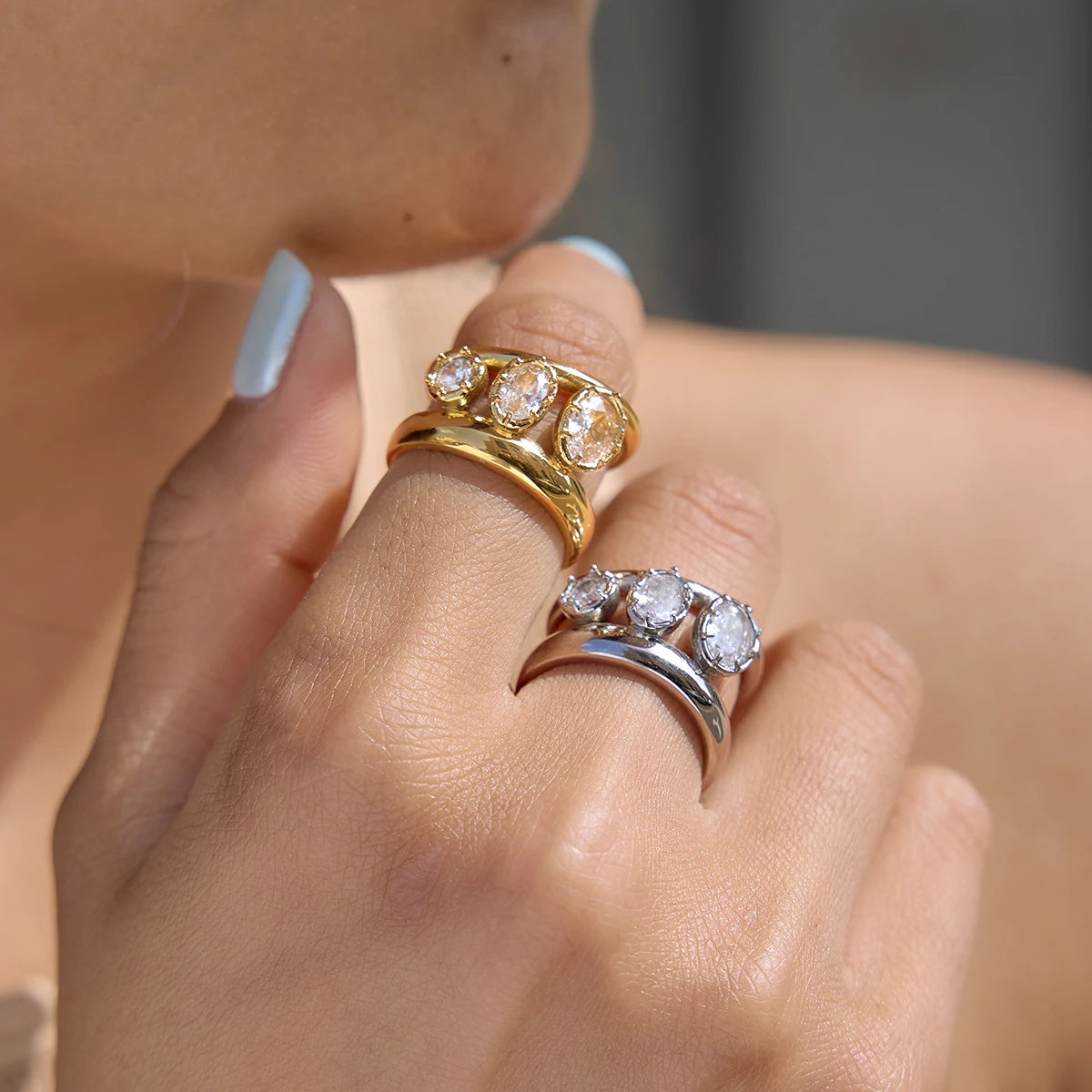 KIKA Delicate Double-Layer Hollow Ring PVD Gold Plated Stainless Steel Rings 316L