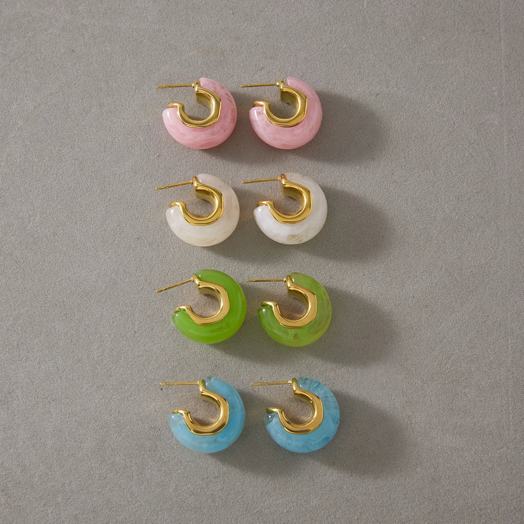 Kika Summer Blue Pink Colorful Resin Irregular C-ring Earrings