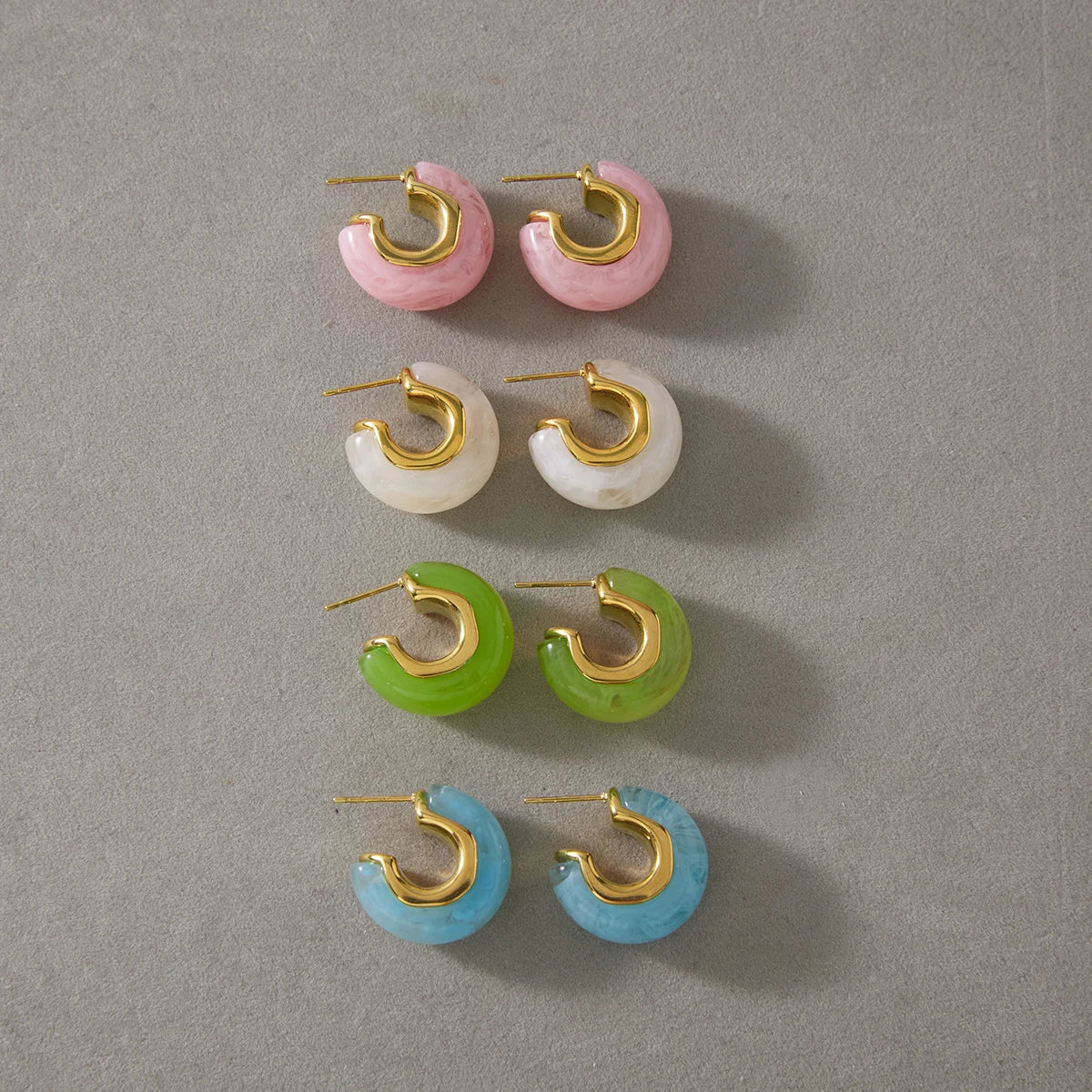 Kika Summer Blue Pink Colorful Resin Irregular C-ring Earrings