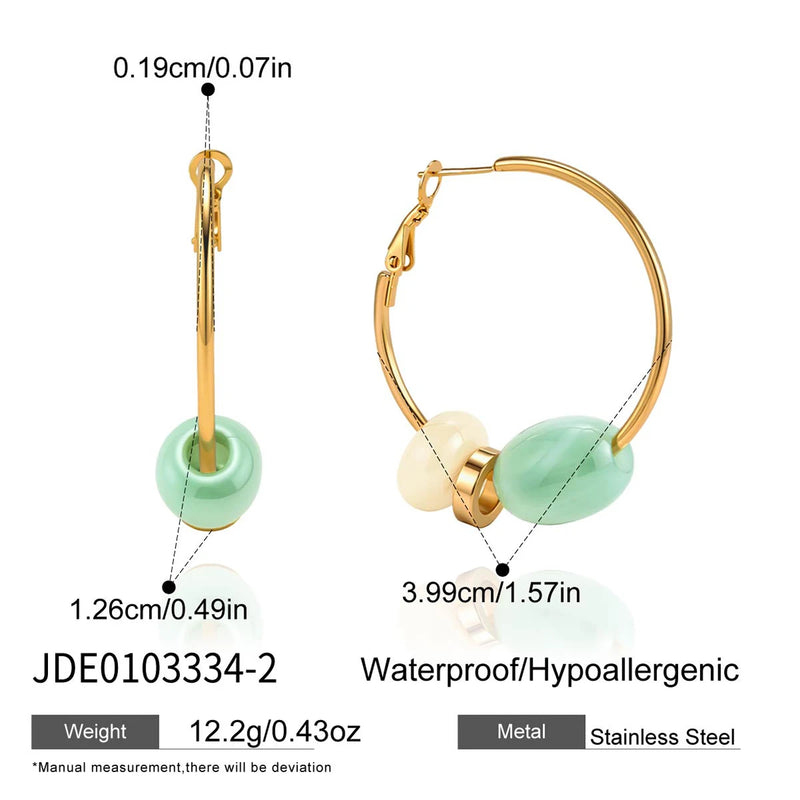 KIKA Delicate Red Blue Spliced White Resin Circle Earrings PVD Plated Stainless Steel 316L