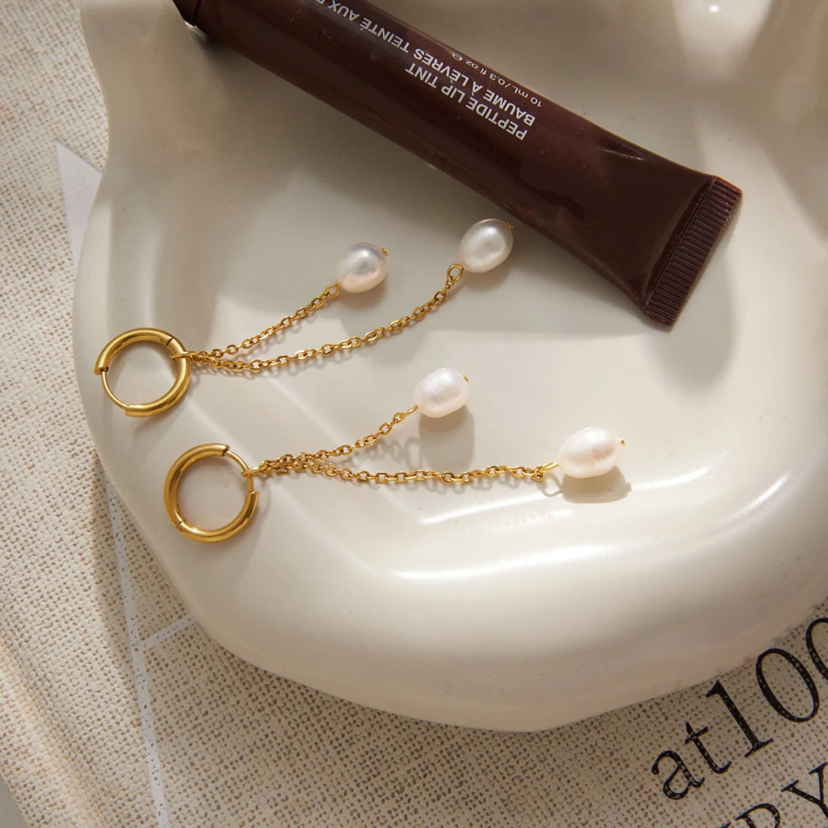 KIKA Elegant Freshwater Pearl Drop Earrings  PVD Plated Stainless Steel 316L