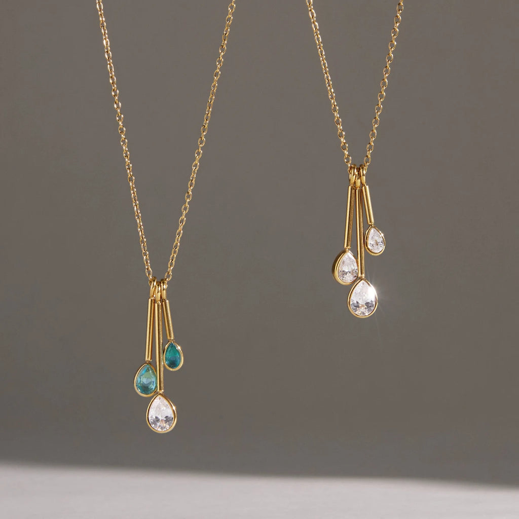 KIKA Water Drop Zircon Pendant Necklace PVD Plated Stainless Steel 316L