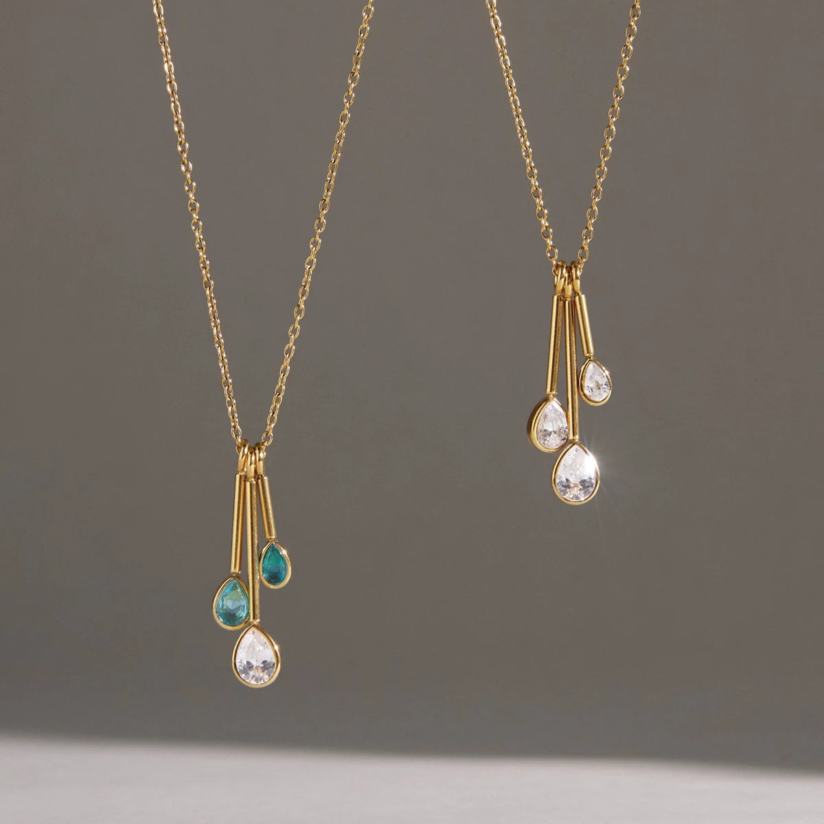 KIKA Water Drop Zircon Pendant Necklace PVD Plated Stainless Steel 316L
