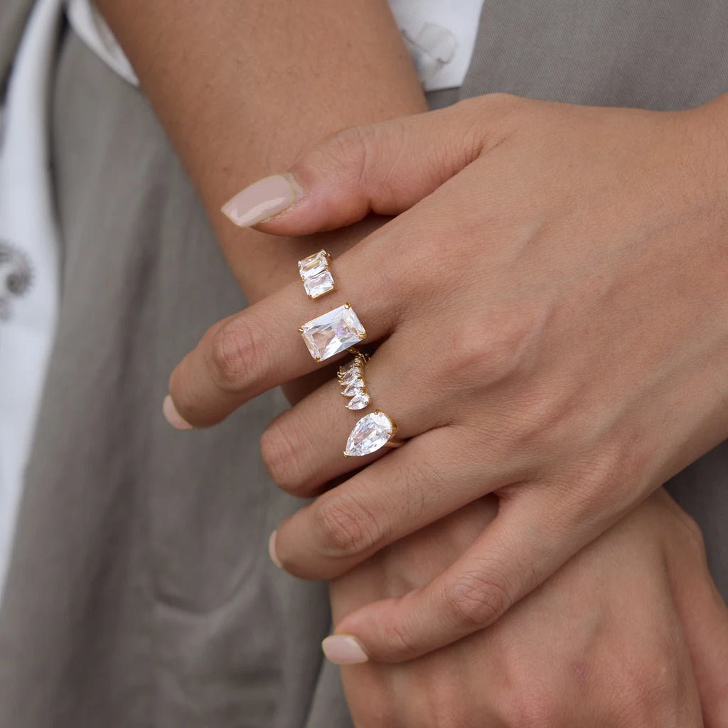 Kika Delicate Geometric Zircon Open Rings