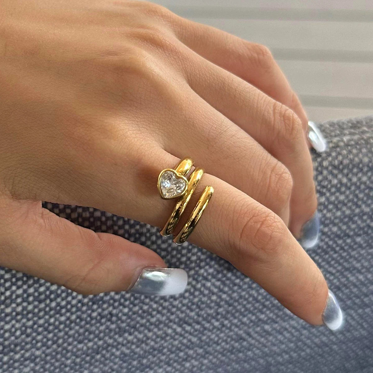Kika Fashion Love Stacked Ring Zircon Love Line Ring