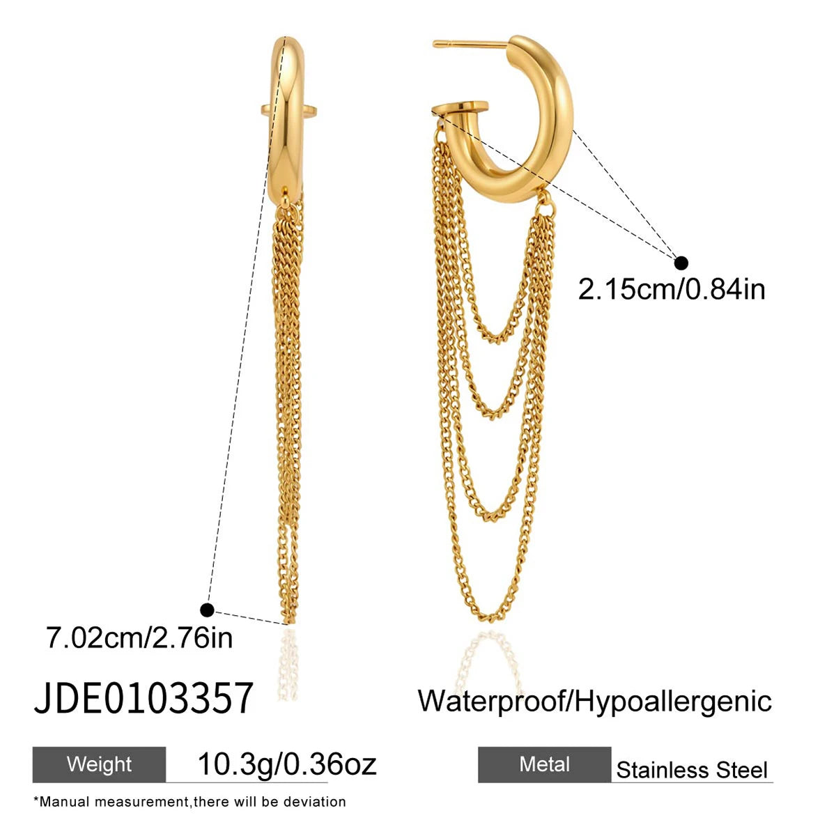 Kika Classic Long Chains Tassel C Shape Stud Earrings