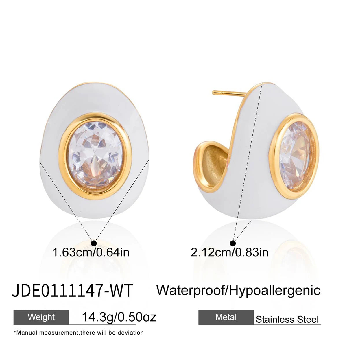 Kika White Zircon Multicolor Agate Stone Stud Earrings 18K Gold Plated Stainless Steel 316L