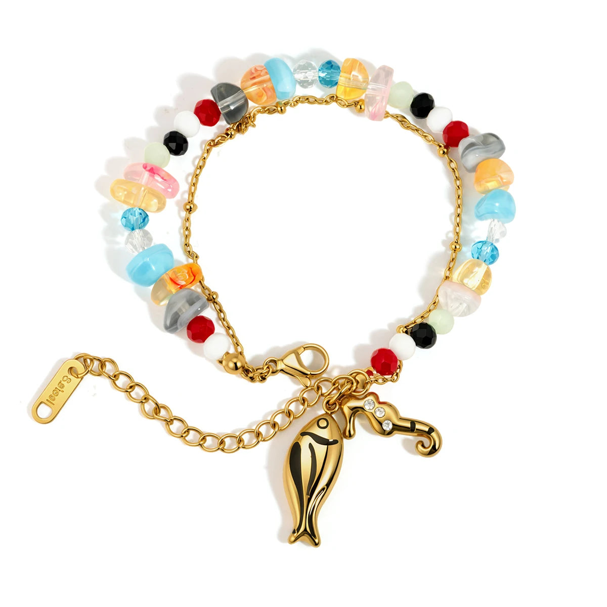 Kika Delicate Seahorse Drip Oil Fish Pendant Double-Layer Necklace