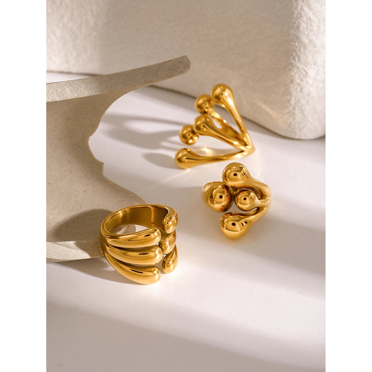 Kika Unique 18K Gold Color Irregular Stainless Steel Open Ring