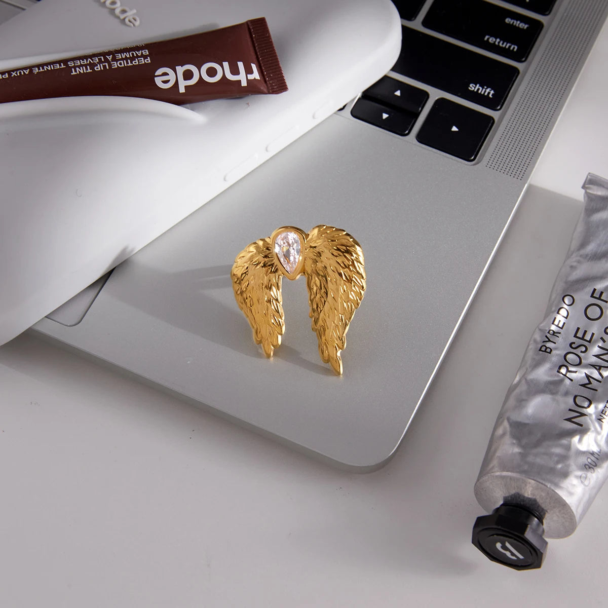 Classic White Zircon Wings Opening Ring