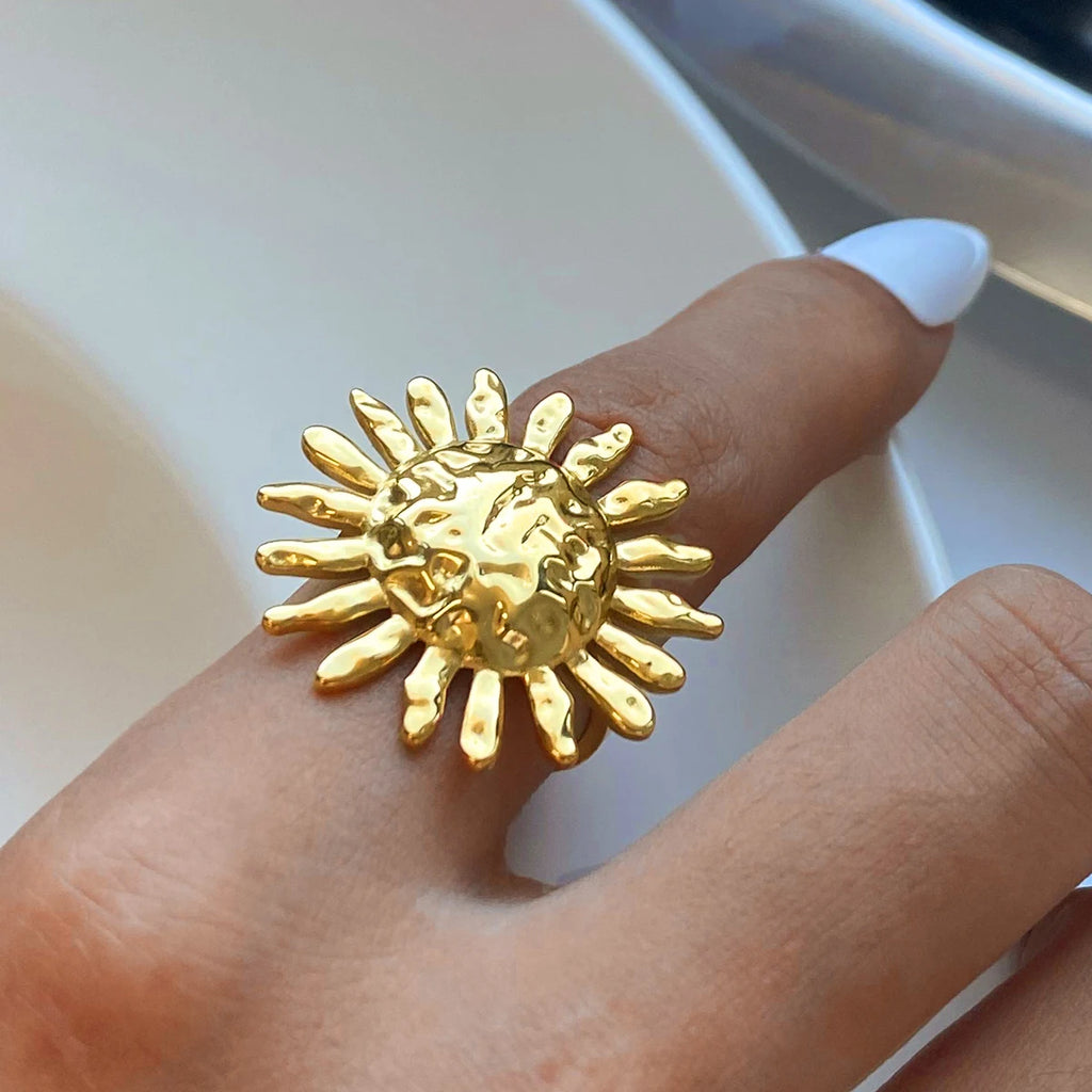 Kika Gold Color Sunshine Ring Full Sunburst Ring Rising Sun Dainty  Celestial Jewelry Stackable Ring Gift Wife