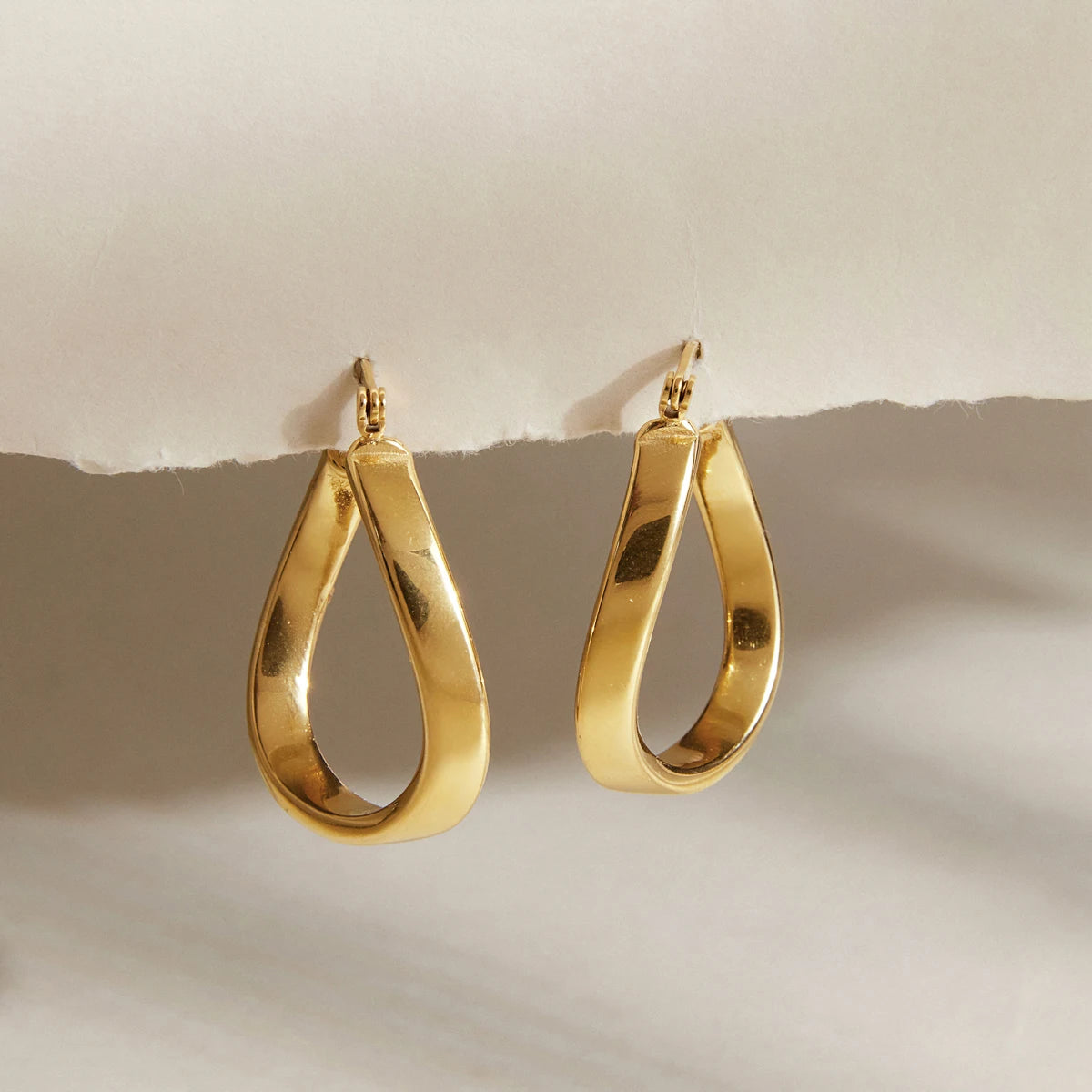 KIKA Hollow Water Drop Clip Earrings  Minimalist 18K Gold PVD Plated Stainless Steel 316L