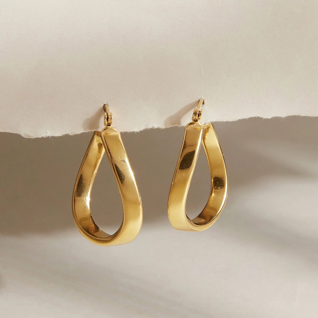 KIKA Hollow Water Drop Clip Earrings  Minimalist 18K Gold PVD Plated Stainless Steel 316L