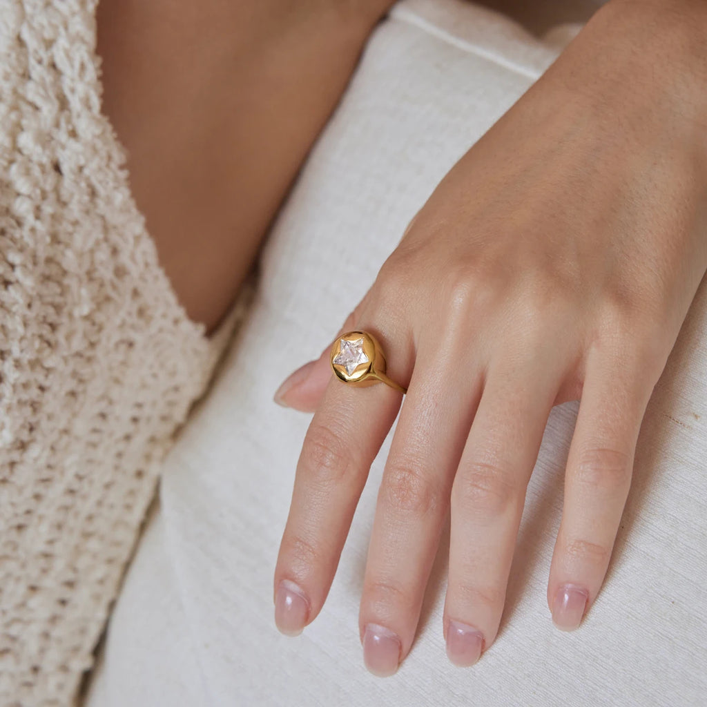 KIKA Classic Star Shape Zircon Rings For Women Minimalist 18K Gold PVD Plated Stainless Steel Rings Party Fashion Jewelry Gift