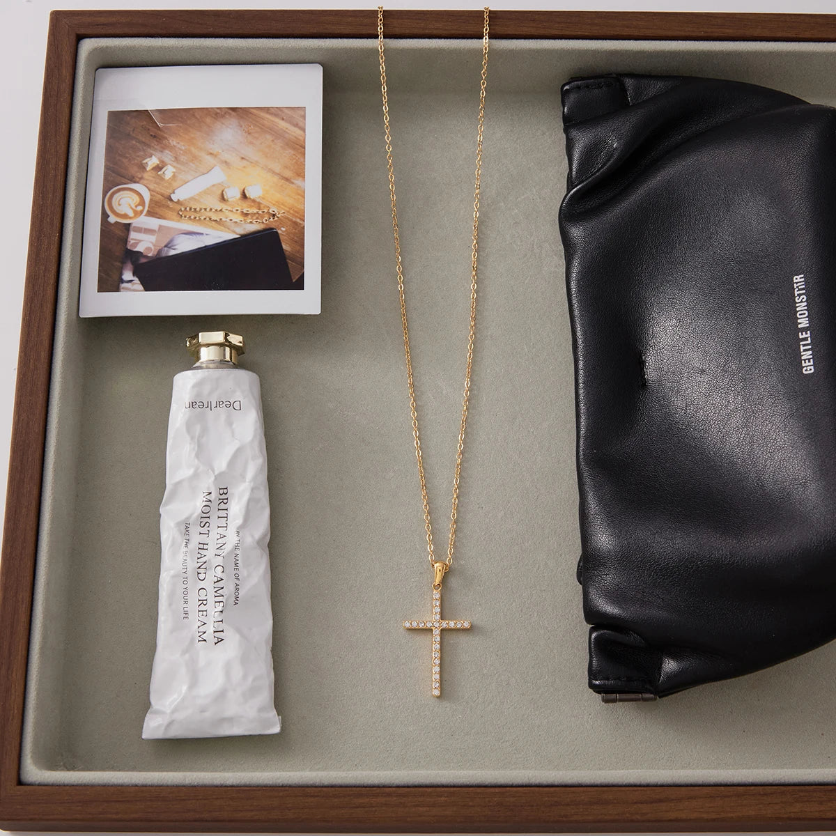 Kika Classic Fashion 18K Gold Color Plated Inlay White Zircon Cross Pendant Necklace