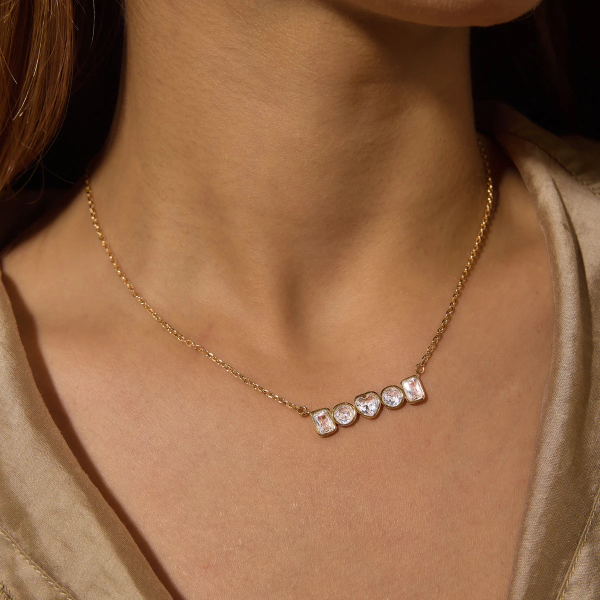 KIKA  Elegant Geometric Zircon Pendant Necklace Stainless Steel 316L