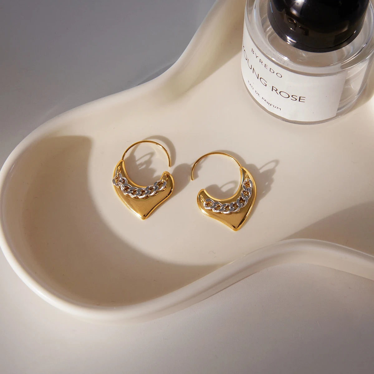 Minimalist Color-block Chain Heart Earrings