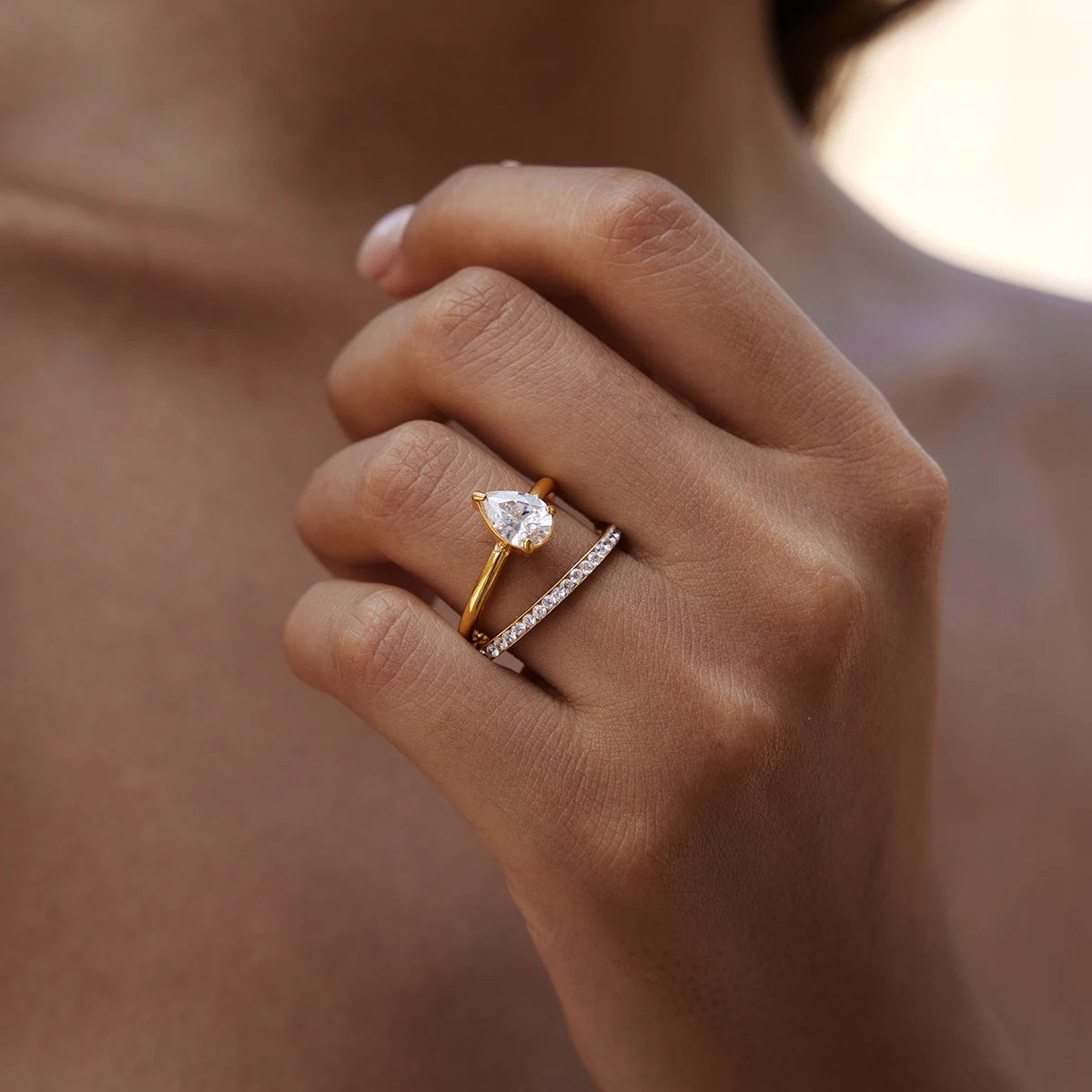 Kika Delicate Geometric Zircon Stackable Rings Minimalist 18K Gold PVD Plated Stainless Steel 316L