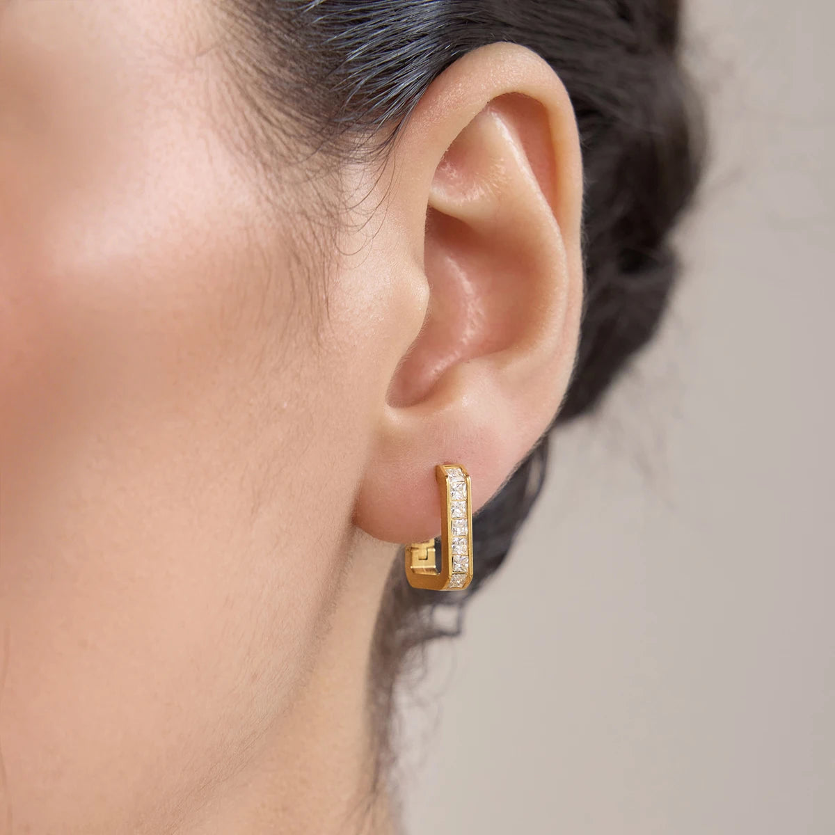 KIKA Square Zircon Geometric Clip Earrings For Women Classic 18K Gold PVD Plated Stainless Steel Earrings Fashion Jewelry Gift