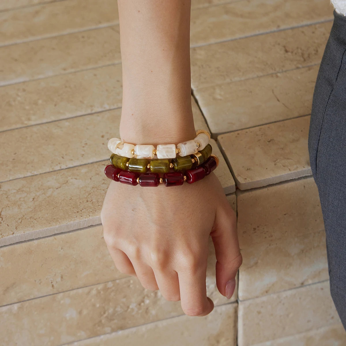 KIKA Vintage Elastic Resin Bracelet For Women Minimalist Gold Color CCB Plastic Beads Bracelet Autumn Winter Fashion Jewelry