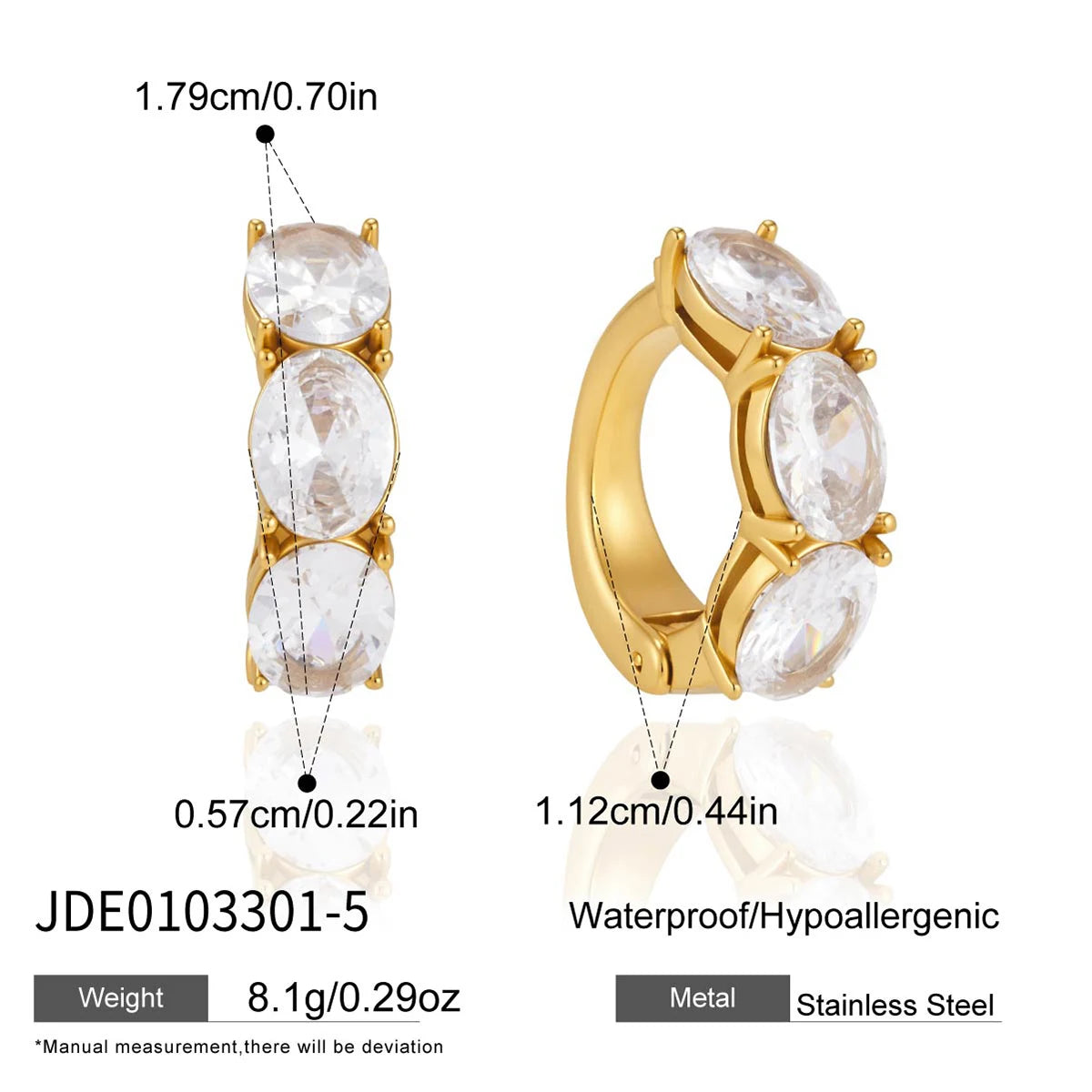 KIK Geometric Zircon Elastic Non-piercing Ear Clips  18K Gold Plated PVD  Stainless Steel316L