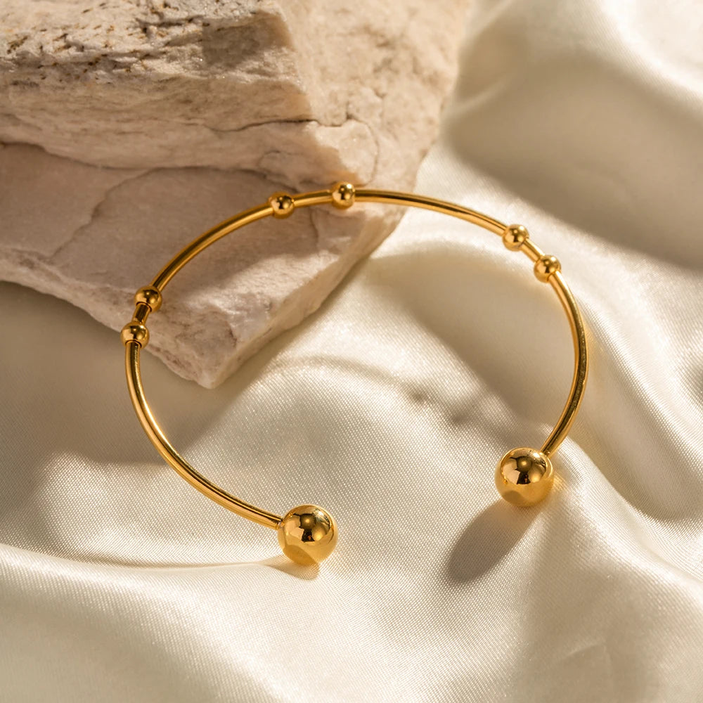 kika Fashion Jewelry 18K Gold Plated Ball Bracelets Stainless Steel Round Bead Ball Cuff Bangle