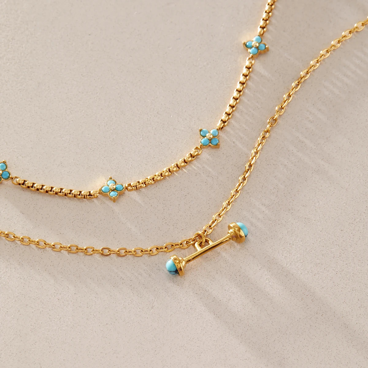 KIKA Elegant Blue Flower T Bar Charm Bracelet For Women Minimalist 18K Gold Plated Stainless Steel Bracelet Fashion Jewelry