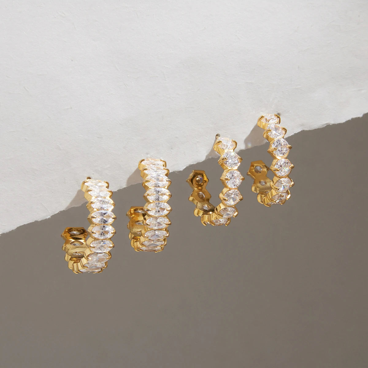Kika Iced Out Geometric Zircon C Shape Stud Earrings 18K Gold Plated Stainless Steel 316L