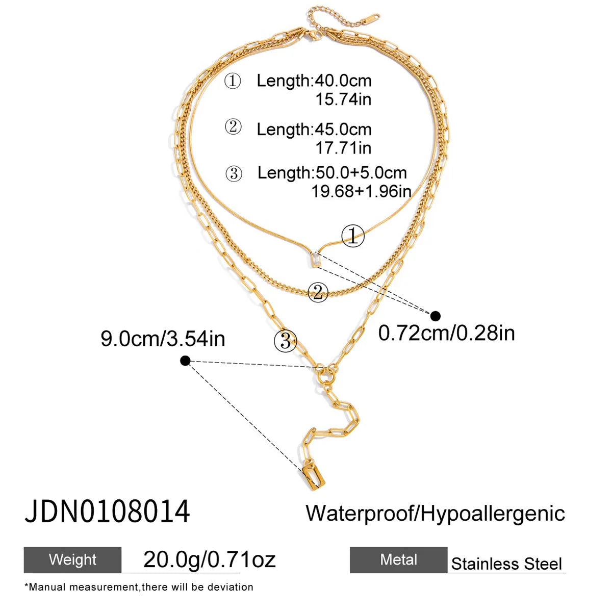 KIKA Delicate Zircon Pendant Y Shape Chain Necklace 18K Gold Plated Stainless Steel Necklace 316L