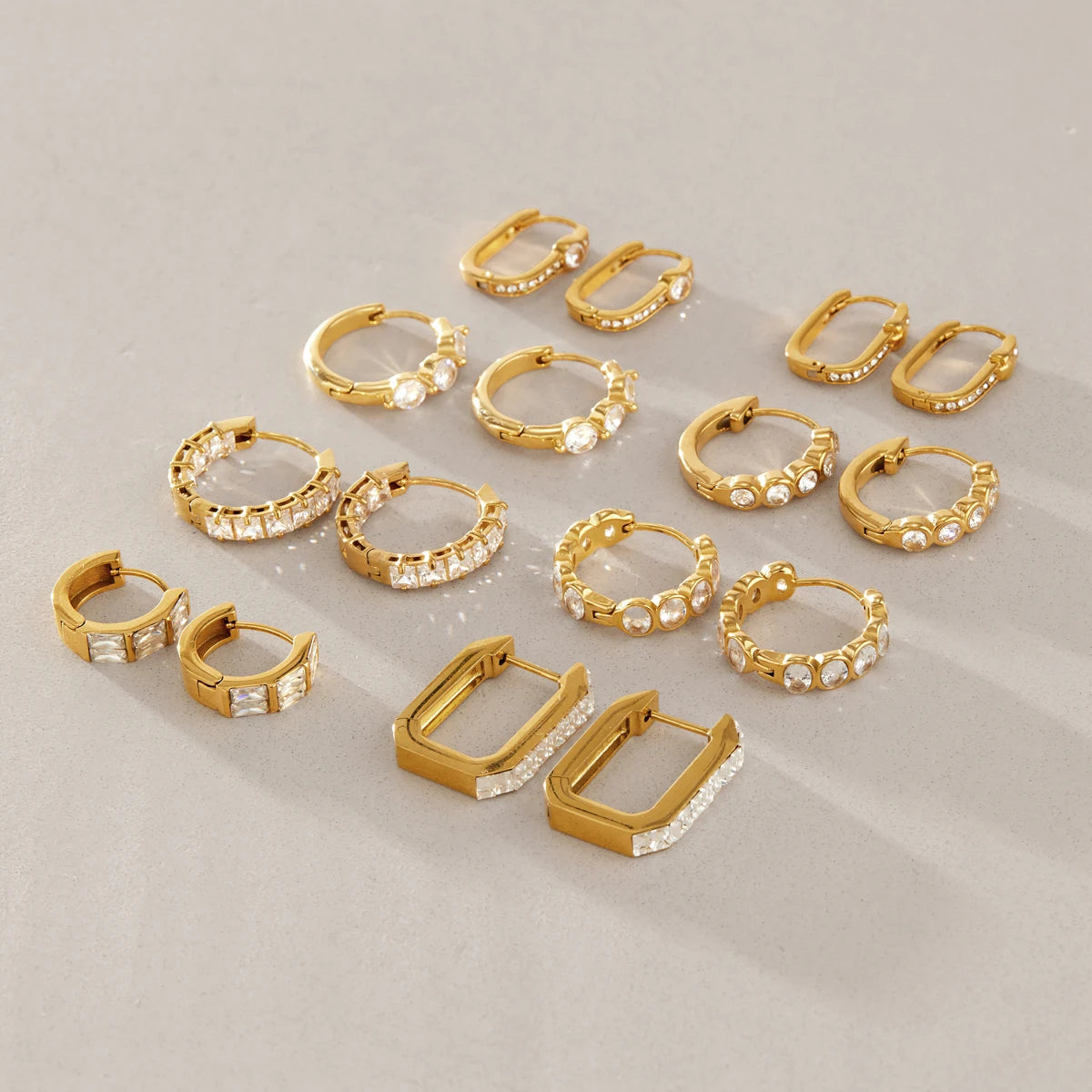 Kika Classic Zircon Geometric Clip Earrings Minimalist 18K Gold PVD Plated Stainless Steel 316L