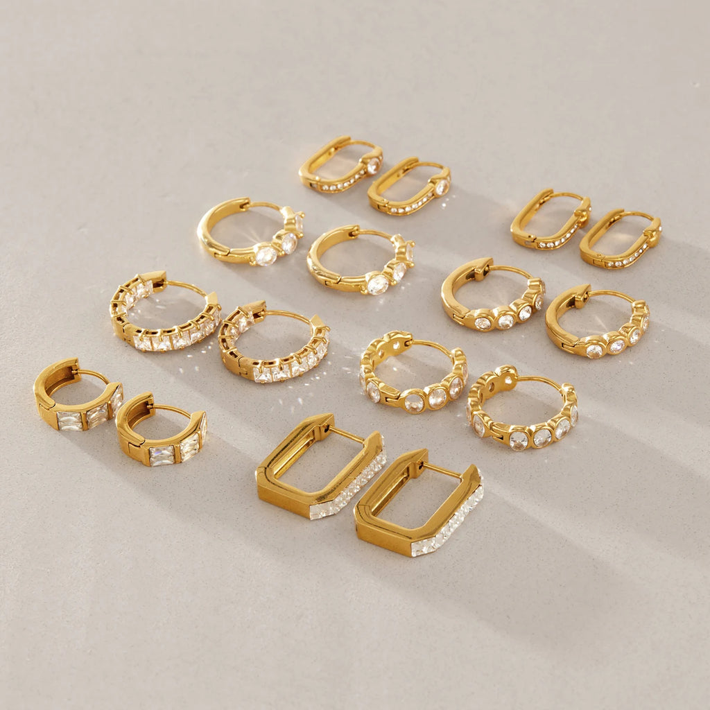 Kika Classic Zircon Geometric Clip Earrings Minimalist 18K Gold PVD Plated Stainless Steel 316L