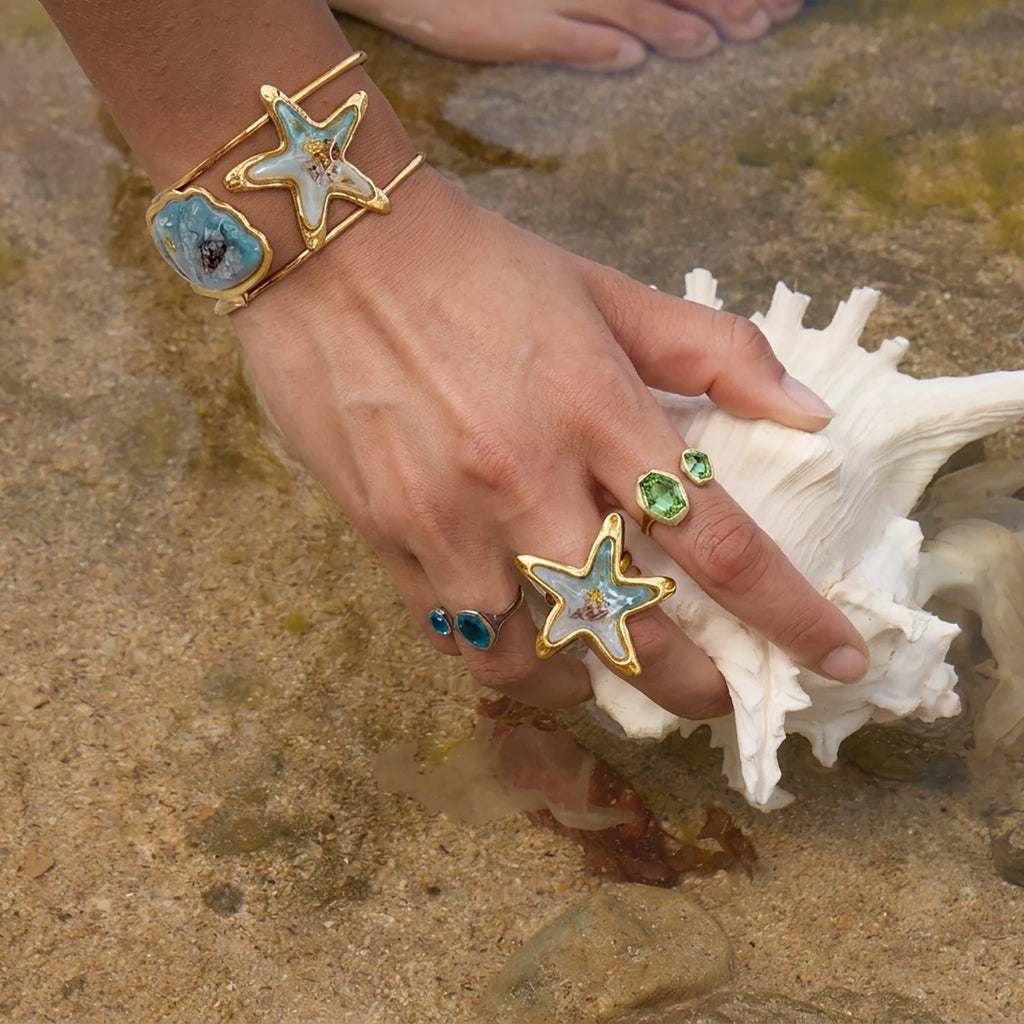 KIKA Beach Shell Starfish Bangle  Stainless Steel 316L Hypoallergenic Waterproof Bracelet