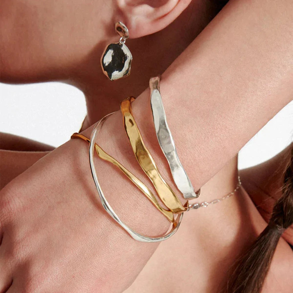 KIKA Minimalist 2Pcs Wave Opening Bracelet 18K Gold Color Plated Stainless Steel Stacked Bracelet Women's Jewelry