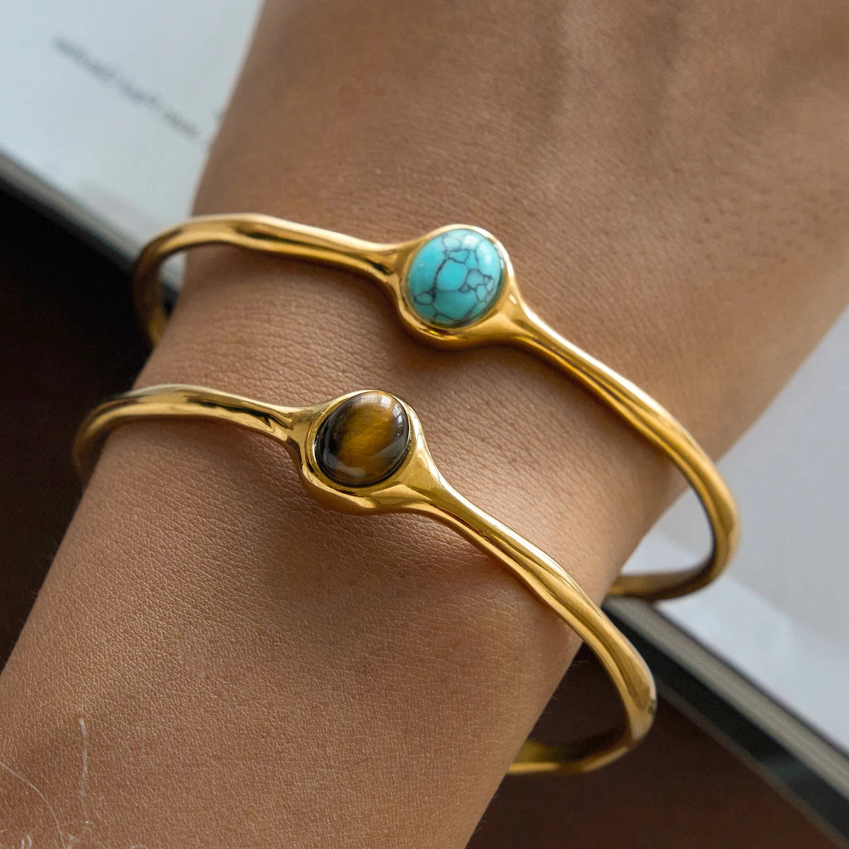 Vintage Oval Tiger Eye Cuff Bangle