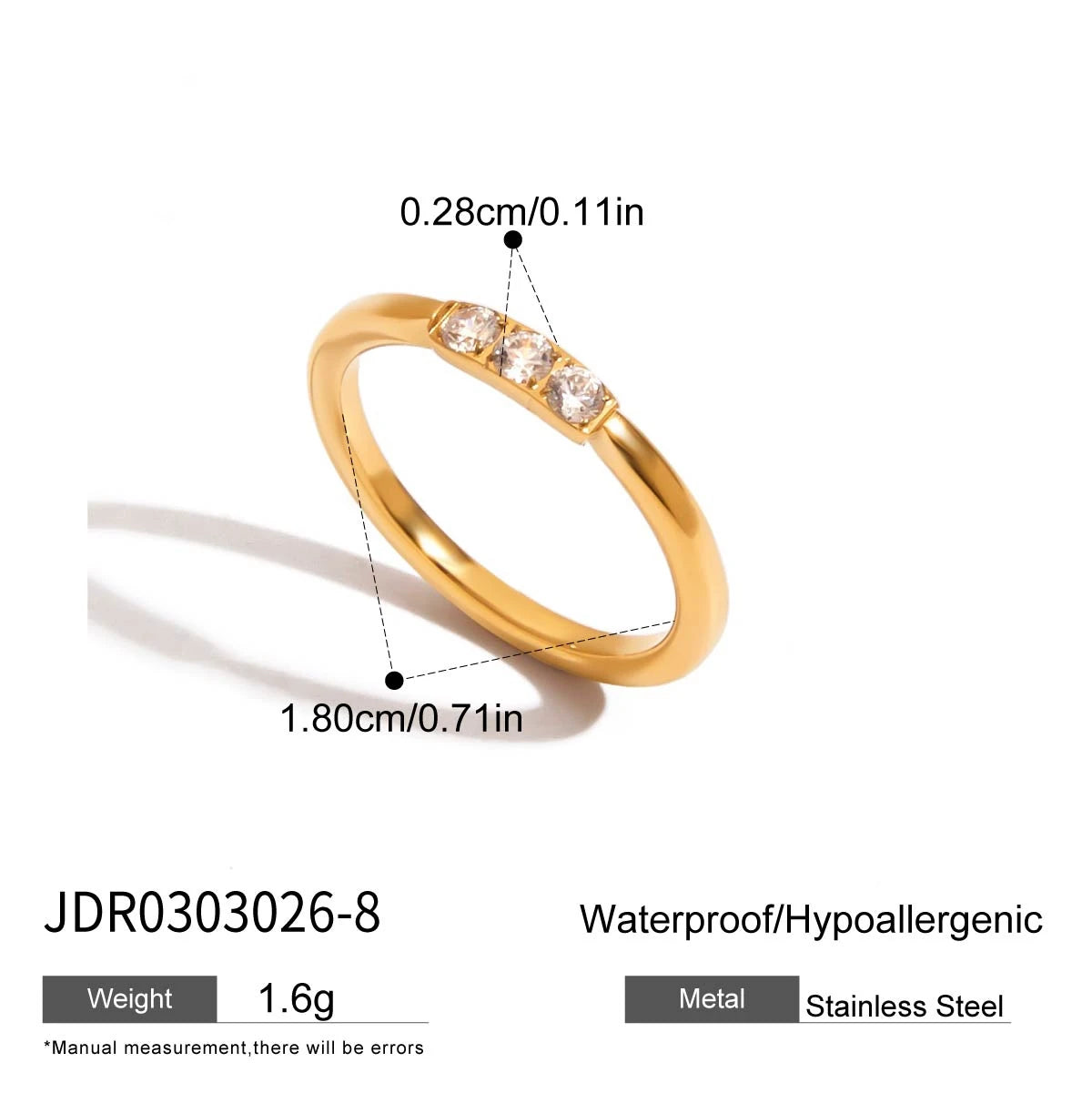 KIKA Minimalist 18K Gold Color PVD Plated Stainless Steel 316L Geometric Zircon Flower Ring Stackable Texture Ring