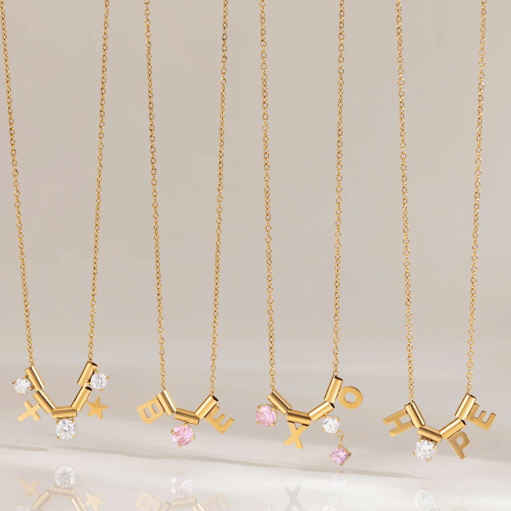 Kika Detachable Letter Zircon Pendant Necklace For Women 18K Gold PVD Plated Stainless Steel 316L