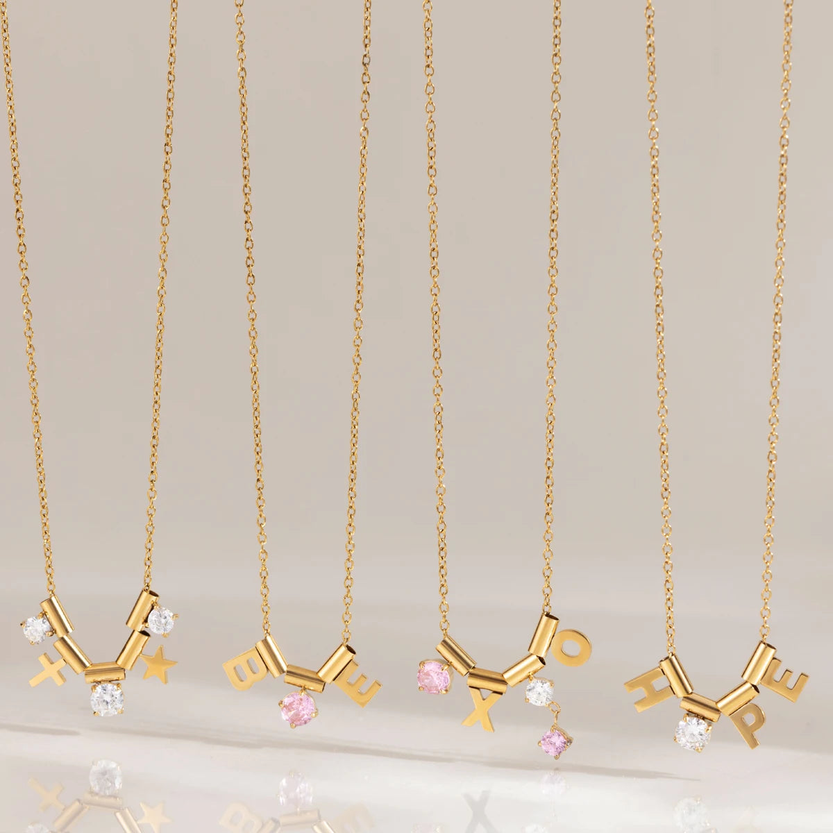 Kika Detachable Letter Zircon Pendant Necklace For Women 18K Gold PVD Plated Stainless Steel 316L