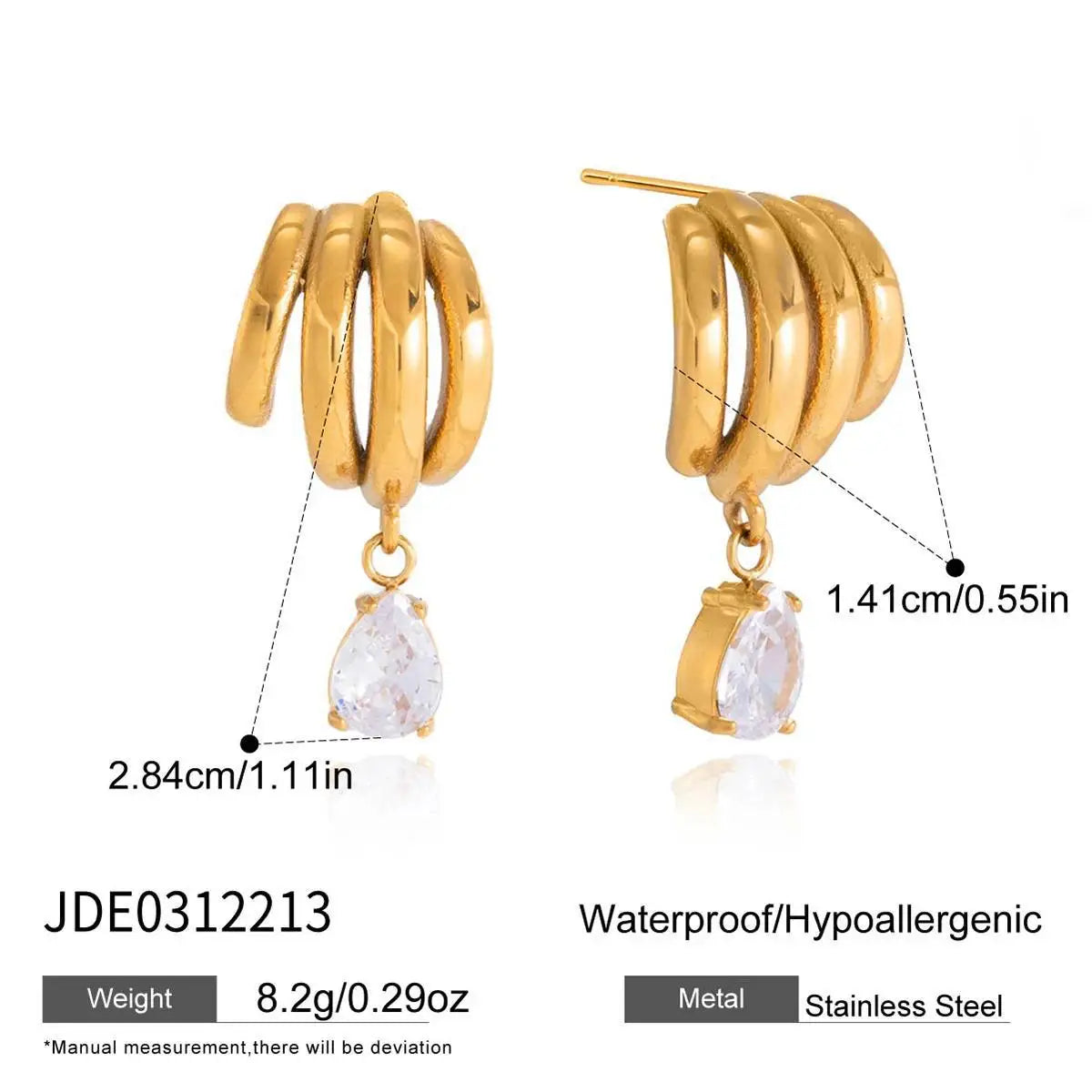 KIKA Delicate Zircon C Shape Stud Earrings PVD 18K Gold Plated Stainless Steel 316L
