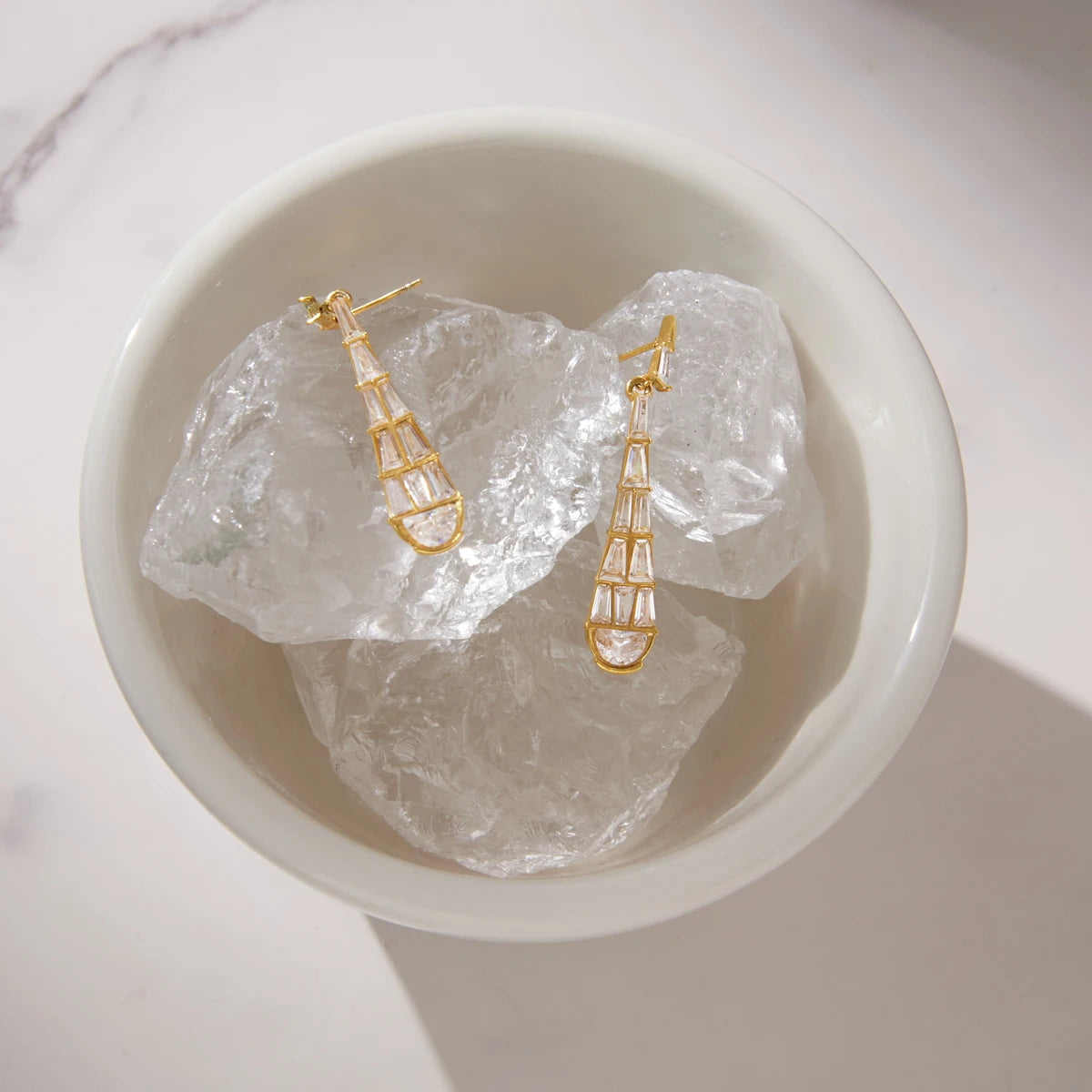 KIKA Geometric Zircon Long Water Drop Earrings 18K Gold Plated Stainless Steel 316L