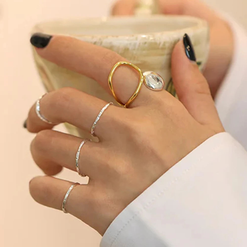 KIKA Minimalist Gold Silver Color Splicing Waterdrop Geometric Ring Stainles Steel 316L