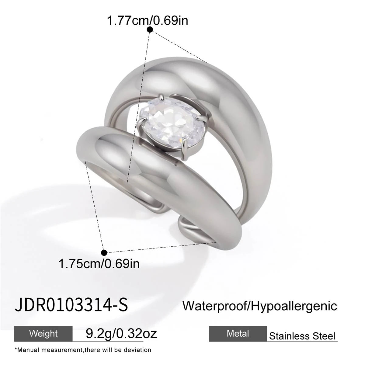 Kika Delicate Oval Zircon Double Layer Open Rings