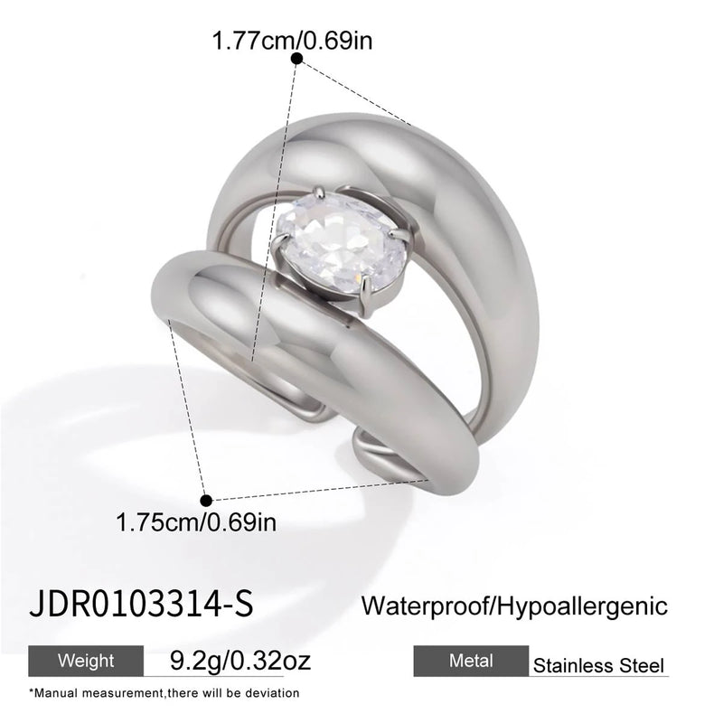 Kika Delicate Oval Zircon Double Layer Open Rings