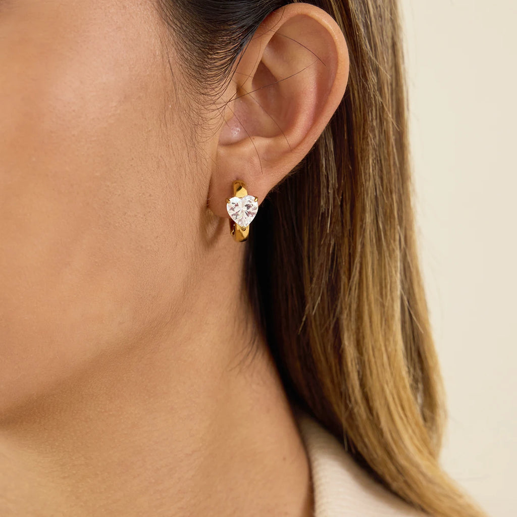 KIKA Classic Gold Color White Zircon U-shaped Earring Women 18K PVD Plated Stainless Steel 316L Earrings