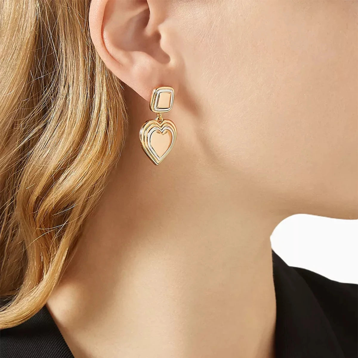 Kika Fashion Two Tone Heard Drop Earrings