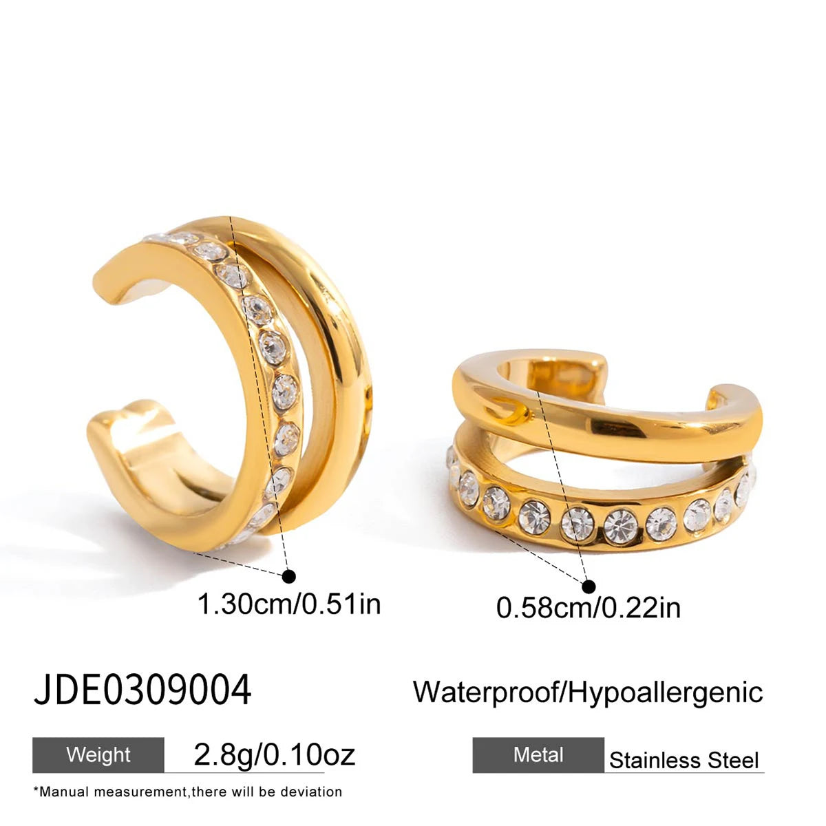 Simple Classic White Zircon Three Layer Earclip Stainless Steel
