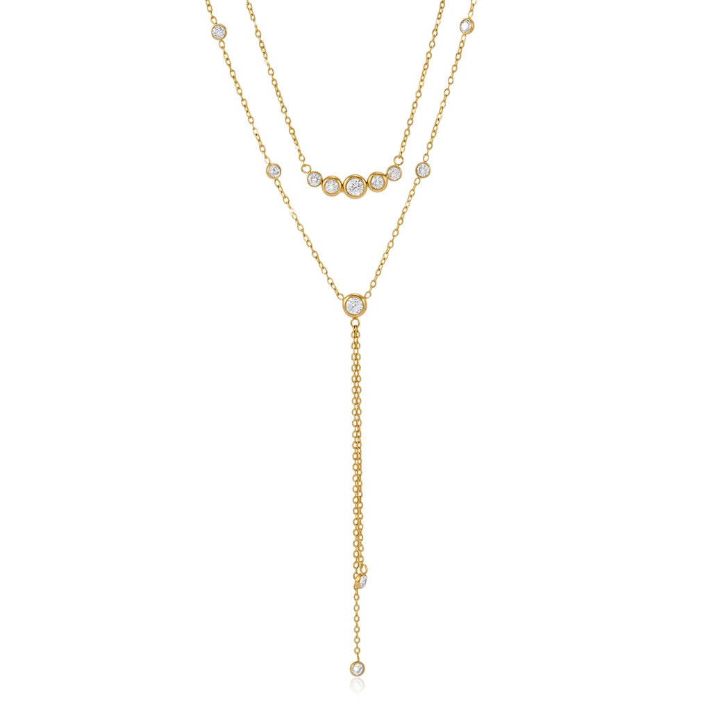 Kika Delicate Round White Zircon Smiley Face Y-Shaped Chain Double-Layer Necklaces