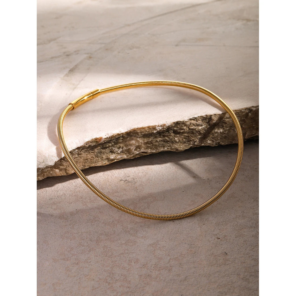 Metal Texture Cuff Necklace Snake Chain 16K Gold Plated