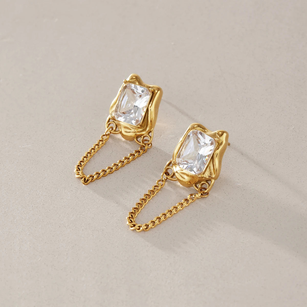 Kika Delicate Zircon Stud Earrings 18K Gold PVD Plated Stainless Steel Chain Tassel