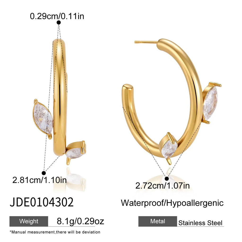 Kika Delicate Zircon C Shape Stud Earrings Minimalist 18K Gold Plated Stainless Steel Earrings 316L