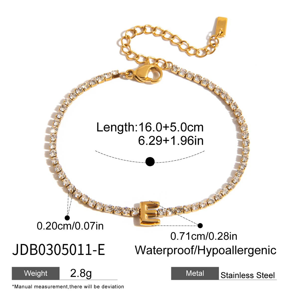 Stainless Steel White Rhinestone Chain Twelve Letter Bracelet